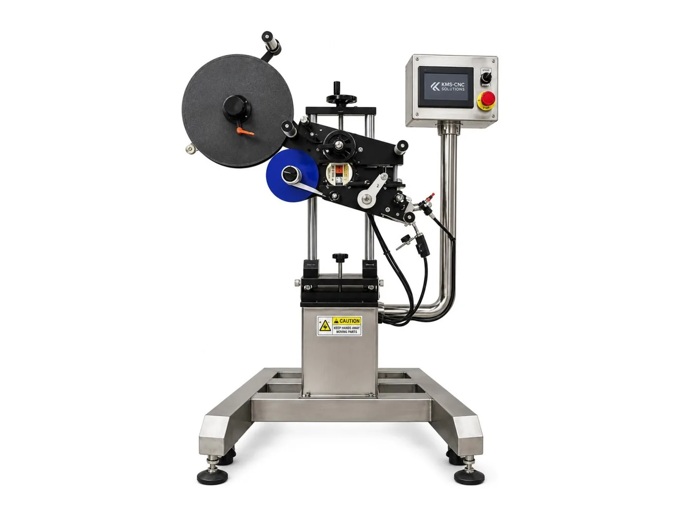 Mobile Etikettiermaschine für flache Oberflächen – Freistehender Etikettierkopf auf Ständer für ebene Flächen, umrüstbar für unebene Flächen